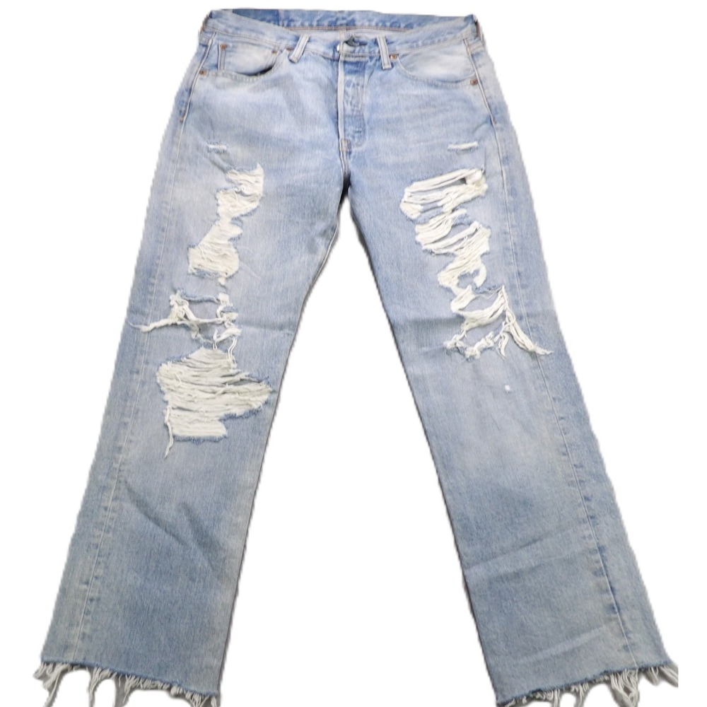 Levi's 501 Jeans Men 31x34 Light Wash Distressed Button Fly Denim Red Tab Grunge
